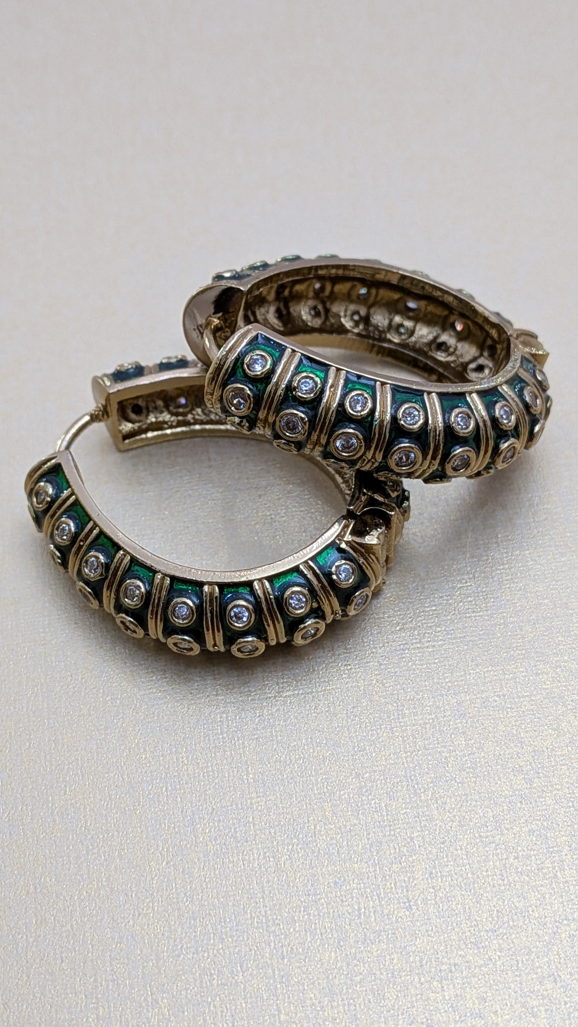 Carved Heritage Hoops – engraved floral hoop earrings with stone embellishments