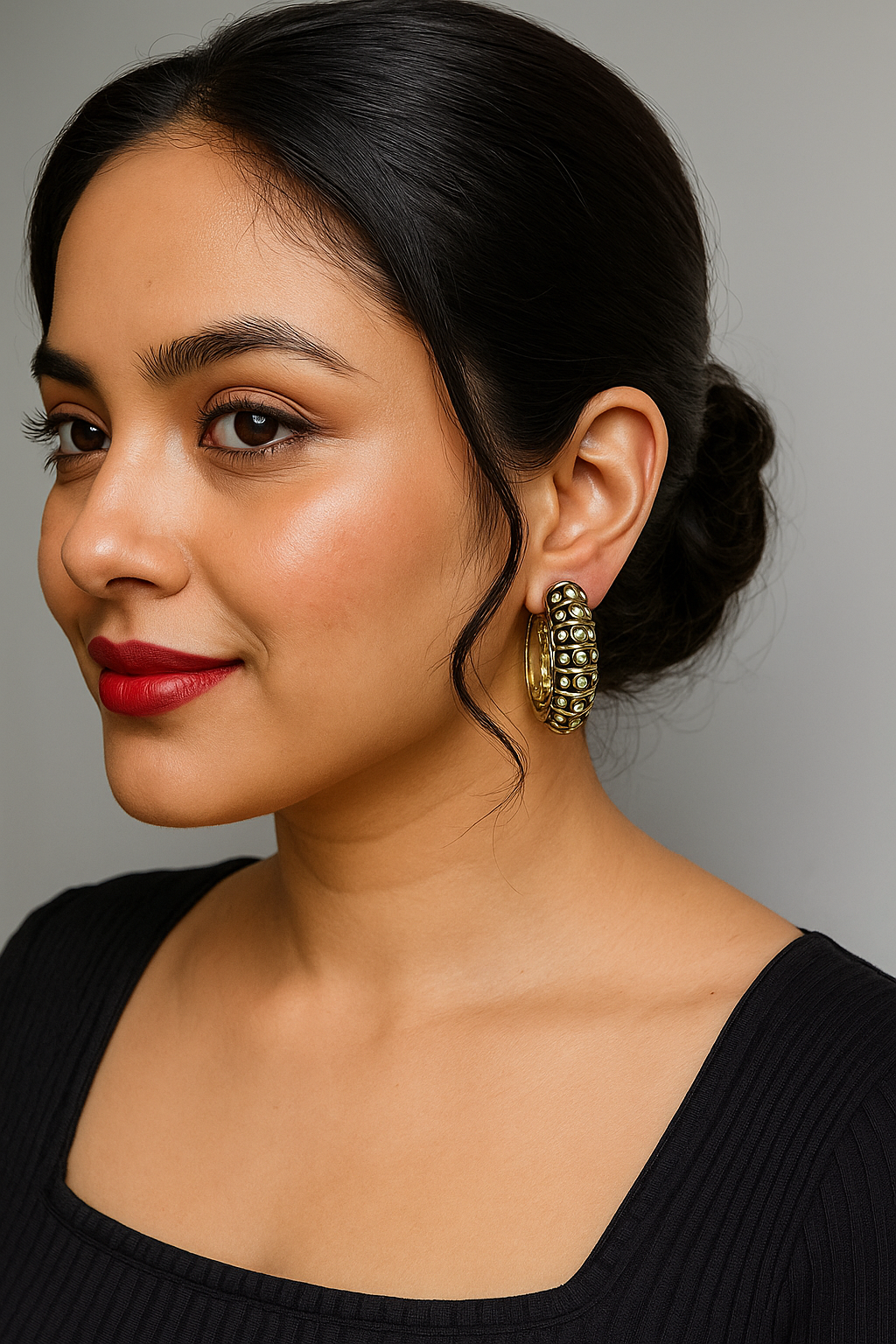 Carved Heritage Hoops – engraved floral hoop earrings with stone embellishments