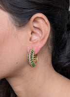 Peacock Mirage Hoops – gold-plated hoops with emerald teardrops and ruby-red accents