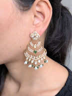 Sitara Chandbalis – chandbali earrings with emerald teardrops, zircon layers, and pearl danglers