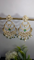 Sitara Chandbalis – chandbali earrings with emerald teardrops, zircon layers, and pearl danglers