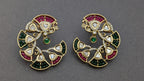 Meher Chandbalis – crescent-shaped chandbalis with green, rose pink, white stones and emerald detail