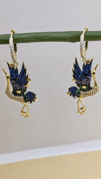 Celestia Flight Earrings – bird-shaped earrings in sapphire, emerald and crystal stones with zircon hoop