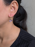 Viola Bloom Convertible Earrings – violet enamel flower with crystal motifs and gold tassels