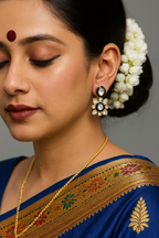 Sapphire Blue Kundan Drop Earrings – navy enamel with kundan-style floral and oval stones
