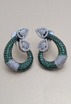Emerald Grace Studs – emerald-toned teardrop with pavé crystals and pear-shaped tops