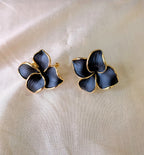 Midnight Bloom Pendant Set – black enamel floral design with gold outline