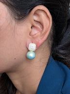 Crystal Luxe Drop Earrings – zirconia square top with enamel-finish pearl drops