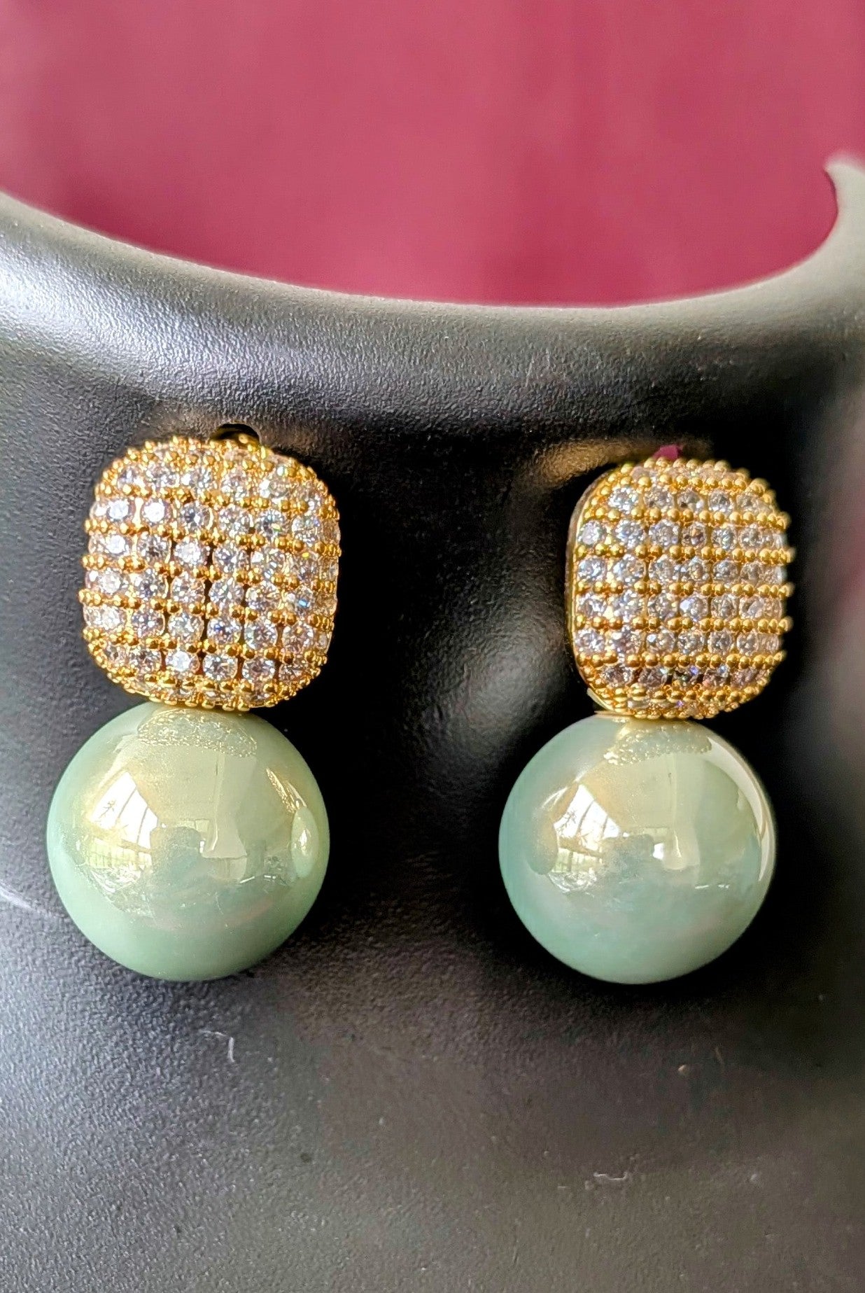 Crystal Luxe Drop Earrings – zirconia square top with enamel-finish pearl drops