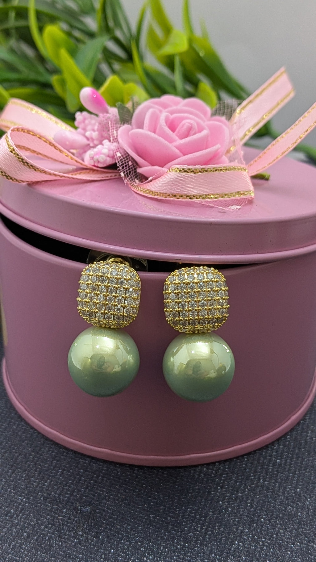 Crystal Luxe Drop Earrings – zirconia square top with enamel-finish pearl drops