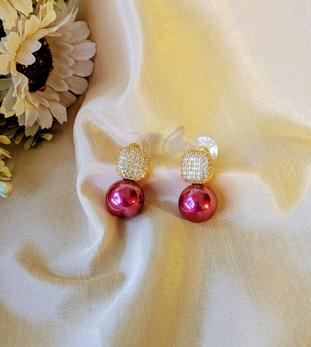 Crystal Luxe Drop Earrings – zirconia square top with enamel-finish pearl drops