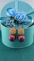 Crystal Luxe Drop Earrings – zirconia square top with enamel-finish pearl drops