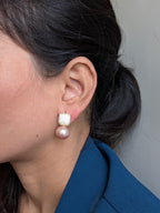 Crystal Luxe Drop Earrings – zirconia square top with enamel-finish pearl drops