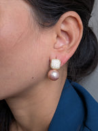 Crystal Luxe Drop Earrings – zirconia square top with enamel-finish pearl drops