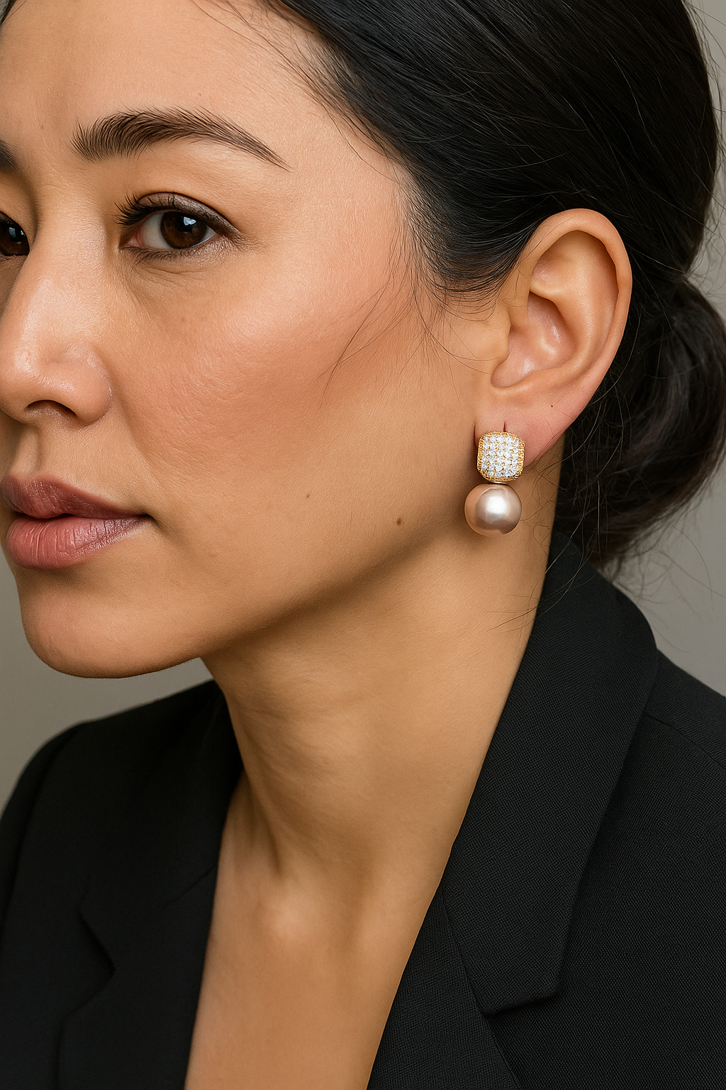 Crystal Luxe Drop Earrings – zirconia square top with enamel-finish pearl drops