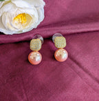 Crystal Luxe Drop Earrings – zirconia square top with enamel-finish pearl drops