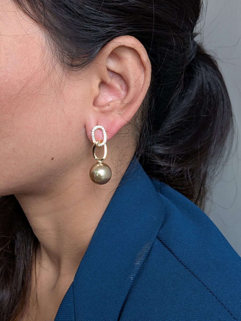 Pearl a Link Drop Earrings – gold zircon links with pearl drops