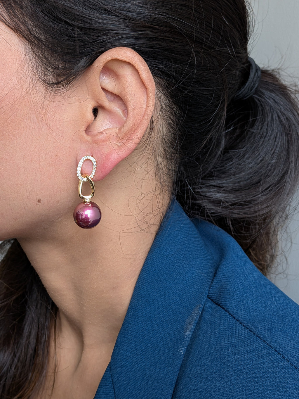 Pearl a Link Drop Earrings – gold zircon links with pearl drops