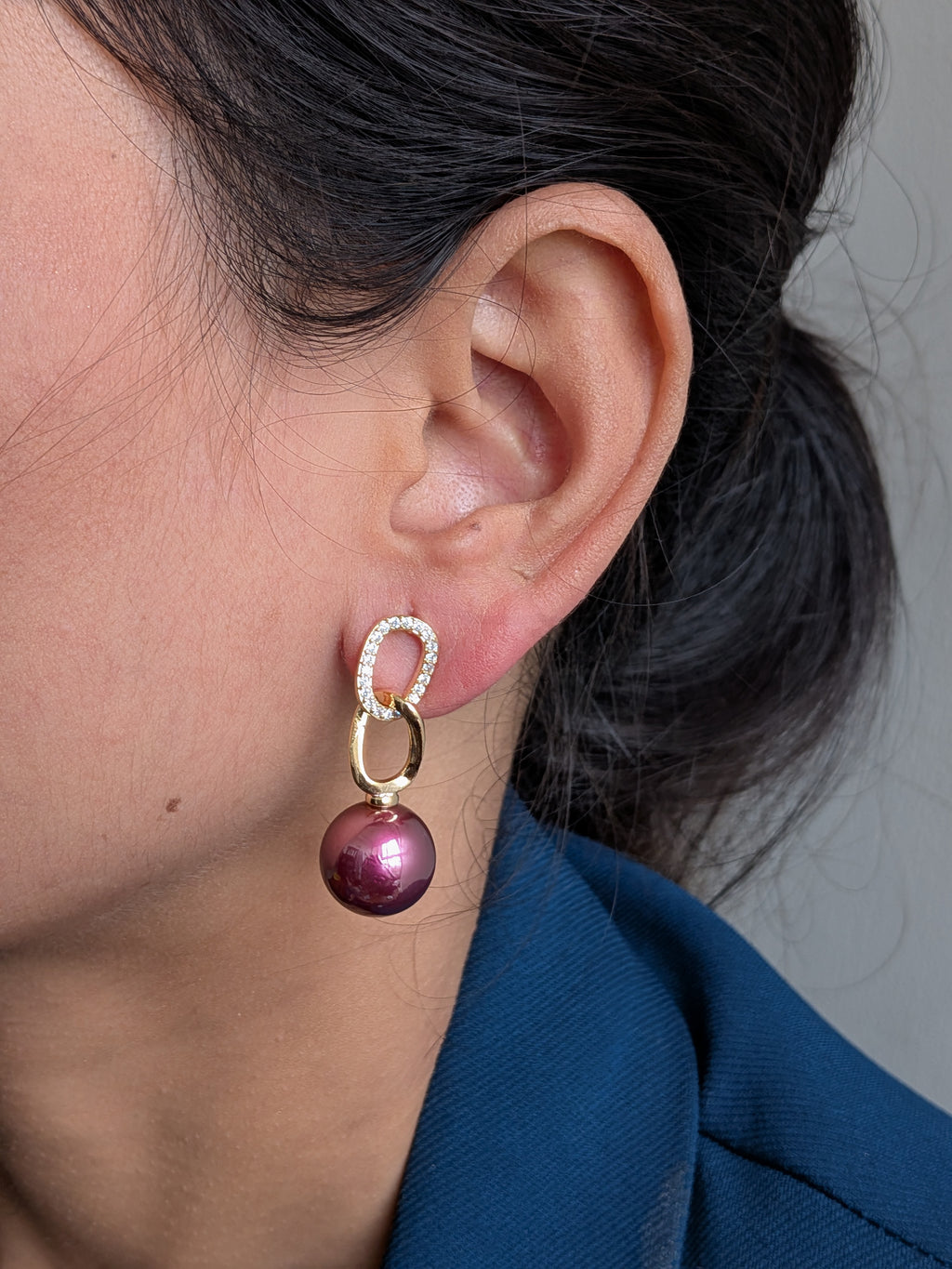 Pearl a Link Drop Earrings – gold zircon links with pearl drops