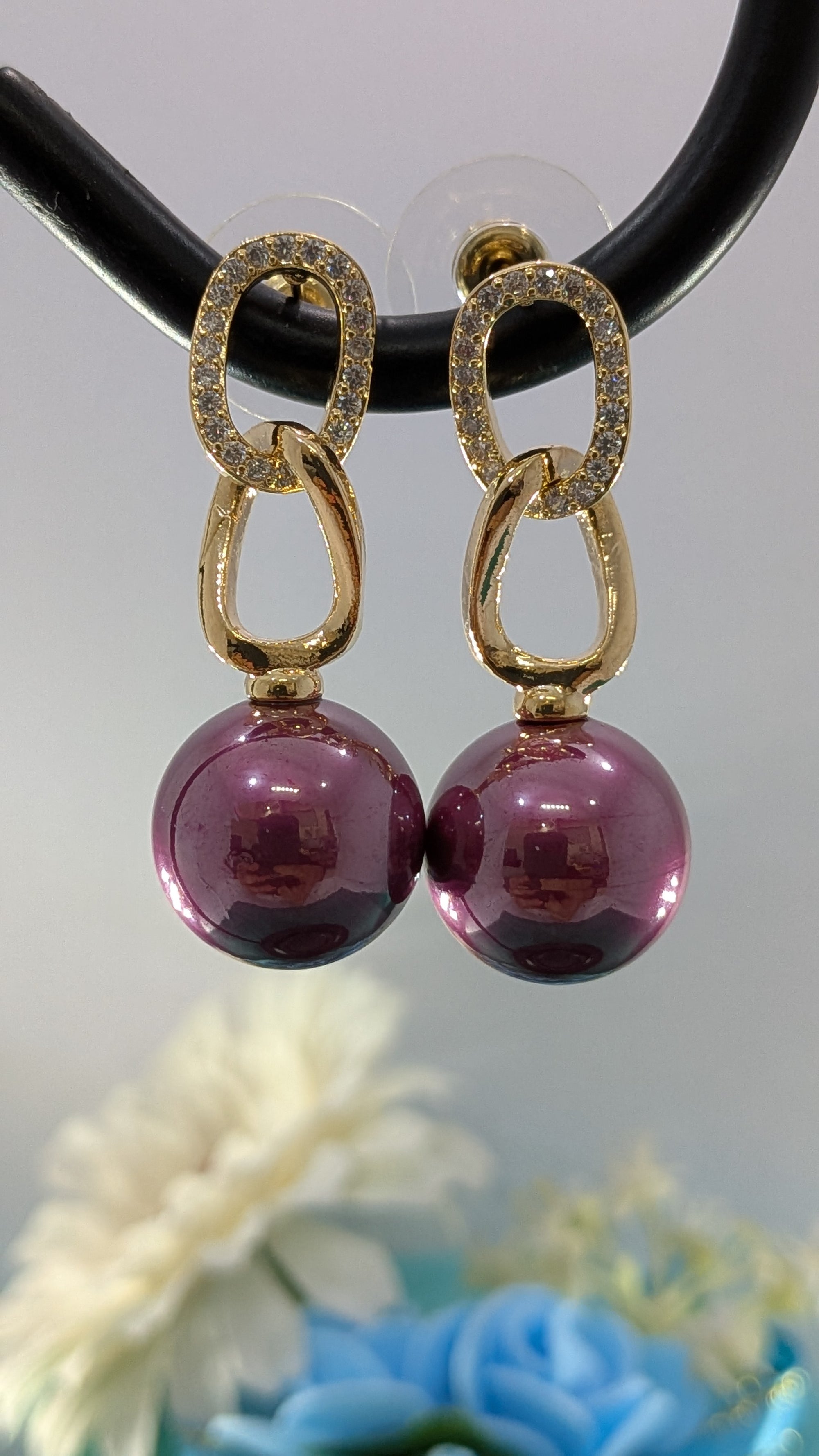 Pearl a Link Drop Earrings – gold zircon links with pearl drops