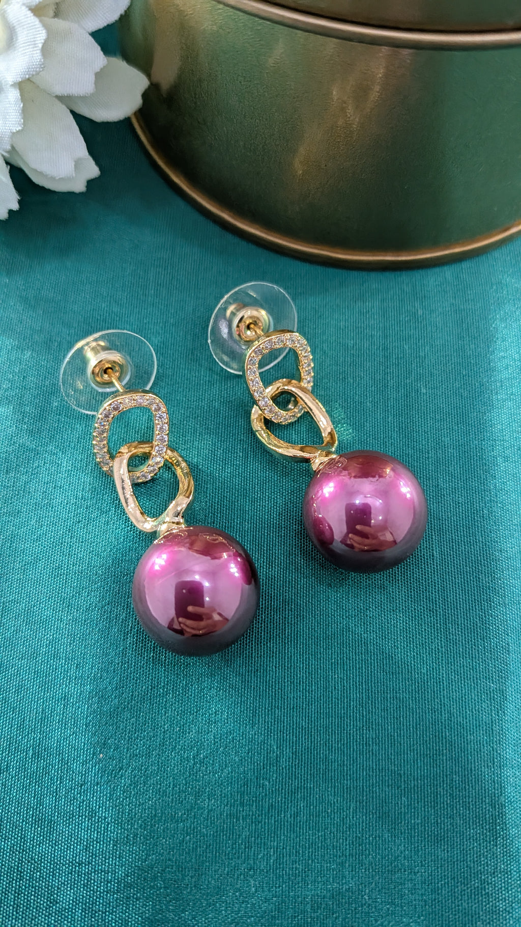 Pearl a Link Drop Earrings – gold zircon links with pearl drops