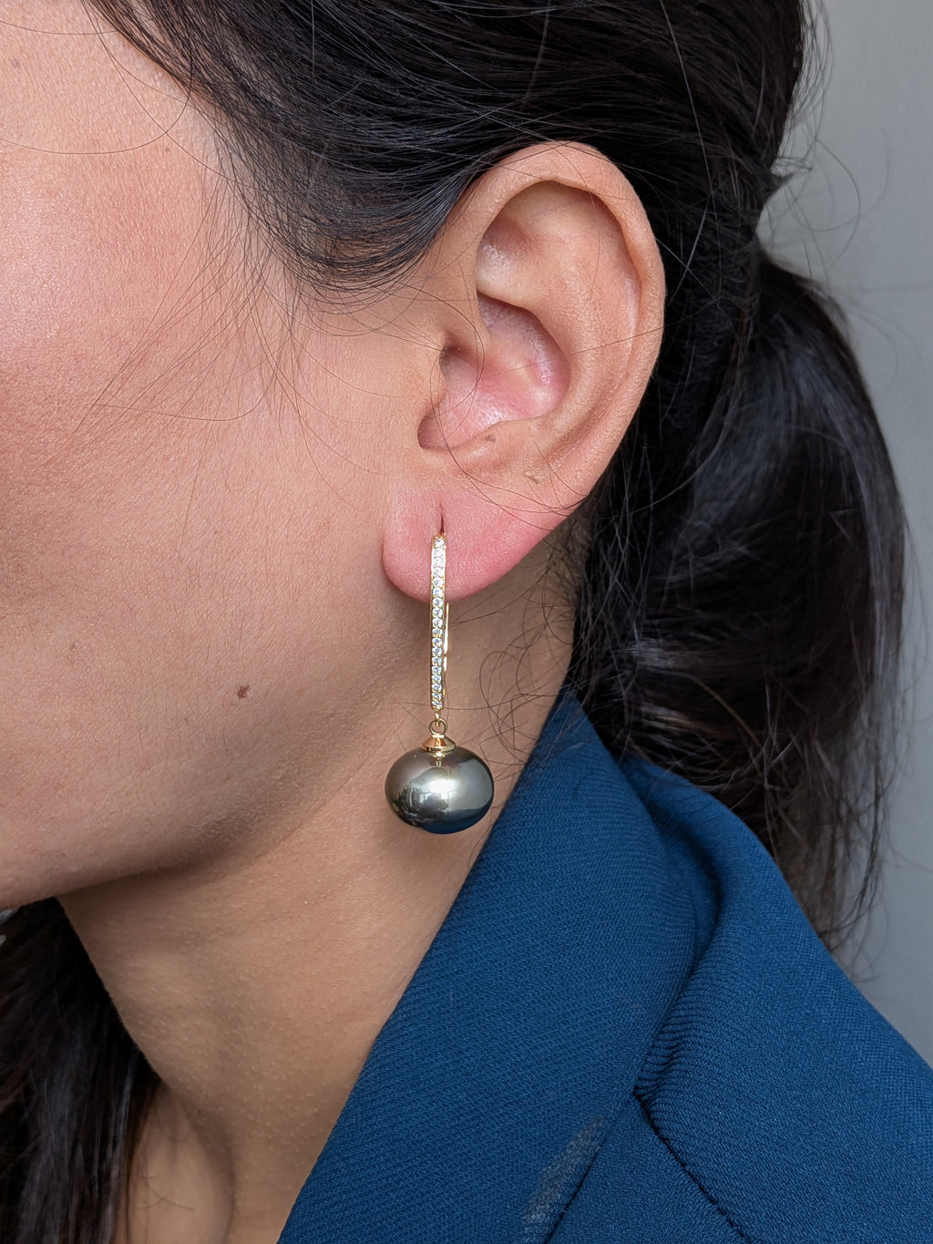 Gleam & Grace Hoops – gold zircon-encrusted hoop earrings with high-shine pearl drops