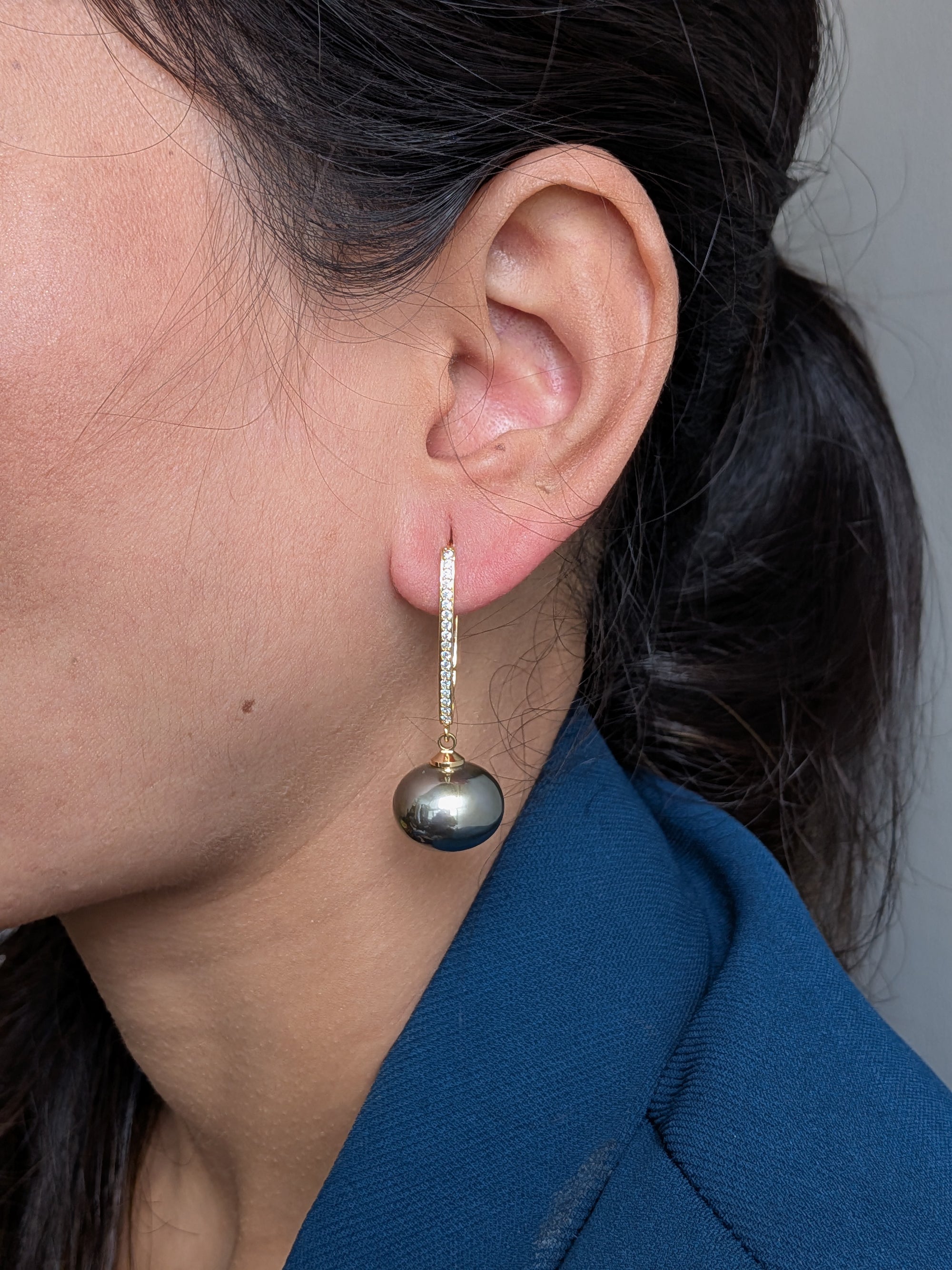 Gleam & Grace Hoops – gold zircon-encrusted hoop earrings with high-shine pearl drops