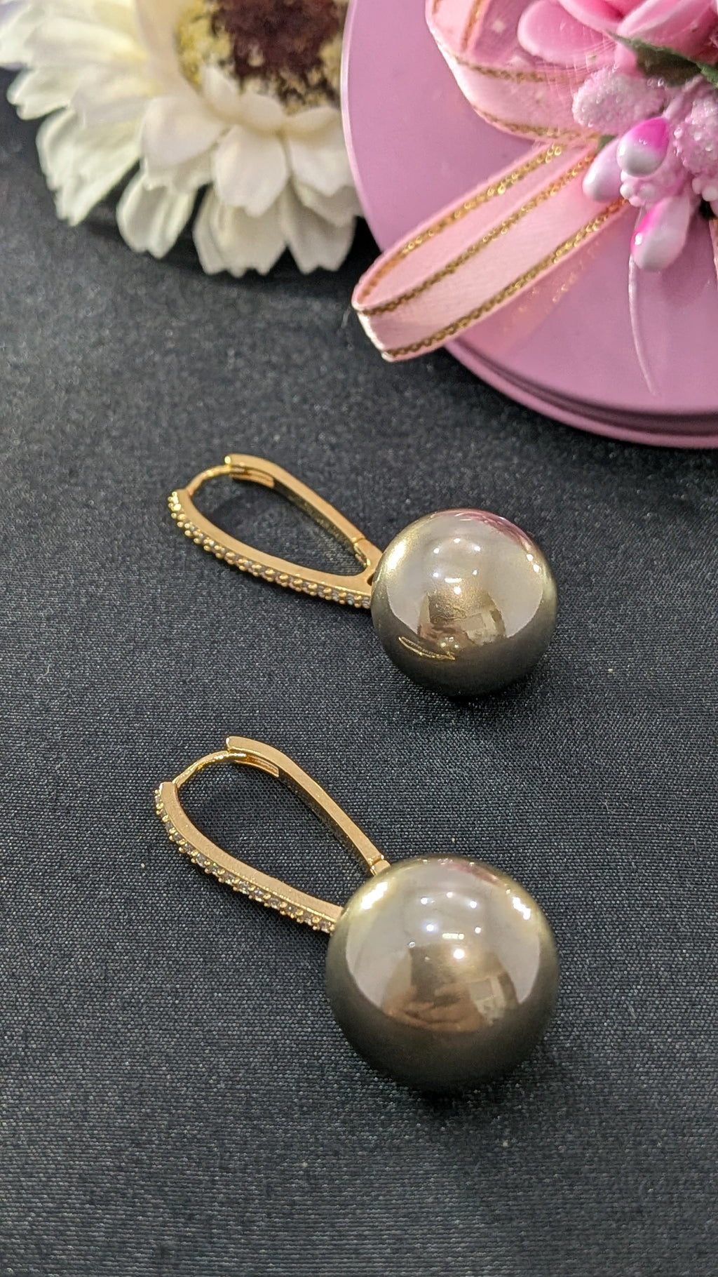 Gleam & Grace Hoops – gold zircon-encrusted hoop earrings with high-shine pearl drops