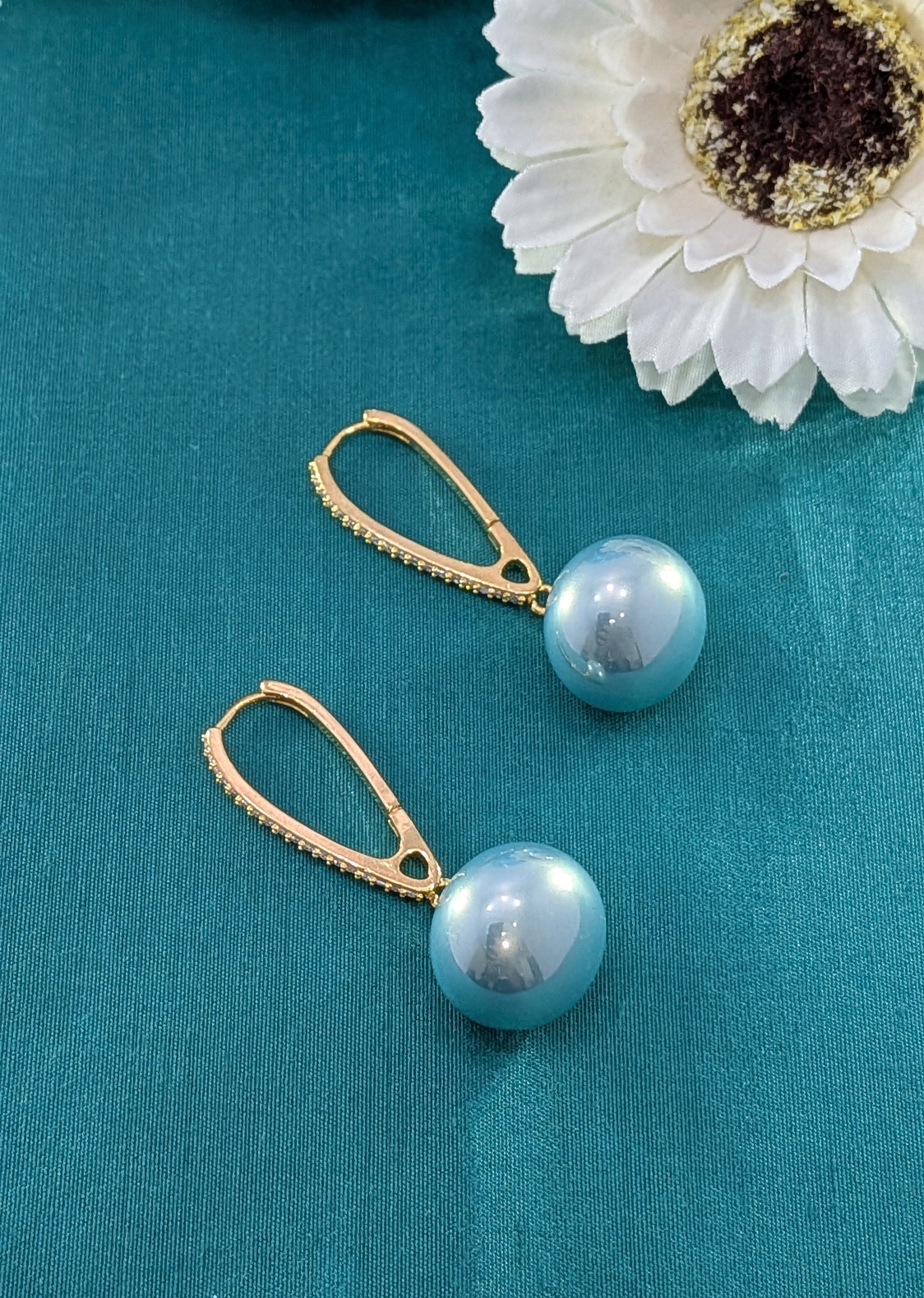 Gleam & Grace Hoops – gold zircon-encrusted hoop earrings with high-shine pearl drops