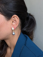 Twilight Pearl Drops – pave-set tops with teardrop grey pearls and connector stone