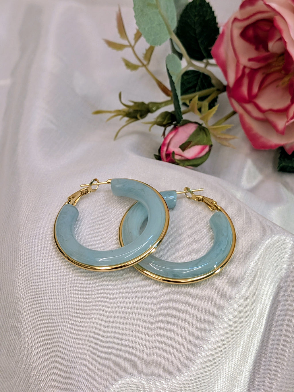 LuxeTint Enamel Hoop Earrings – pastel enamel hoops with golden edging