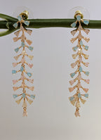 Pastel Bloom Vine – cascading pastel pink and blue stone earrings in gold tone
