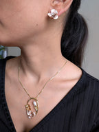 Pearl Tint Bloom Pendant Set – floral pendant with enameled petals and central pearl