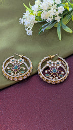 Regal Lotus Kundan Hoop Earrings