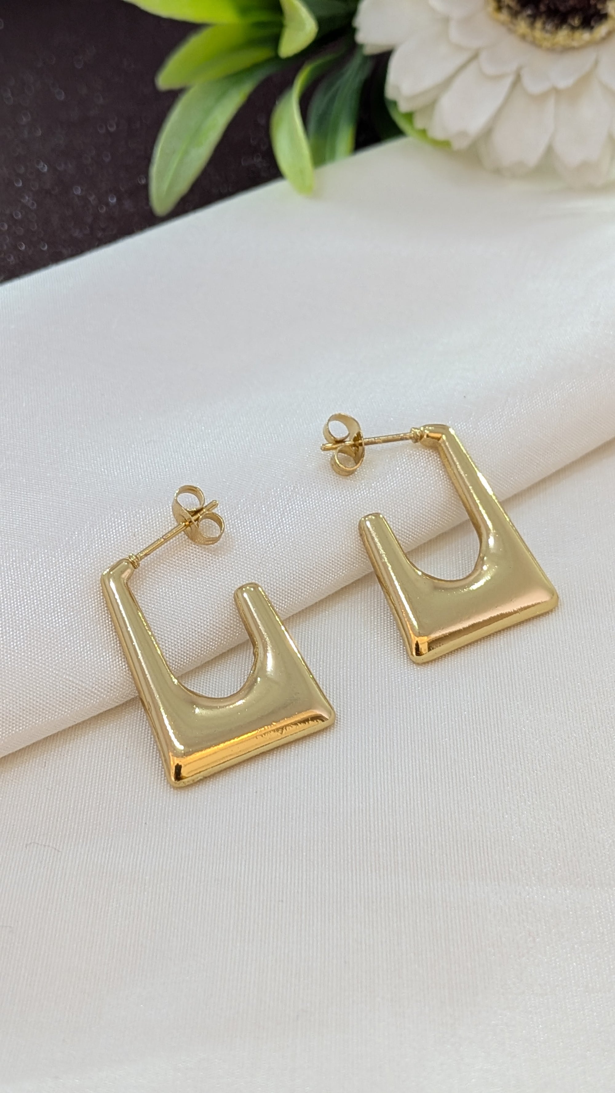 Golden Geo Square Hoop Earrings
