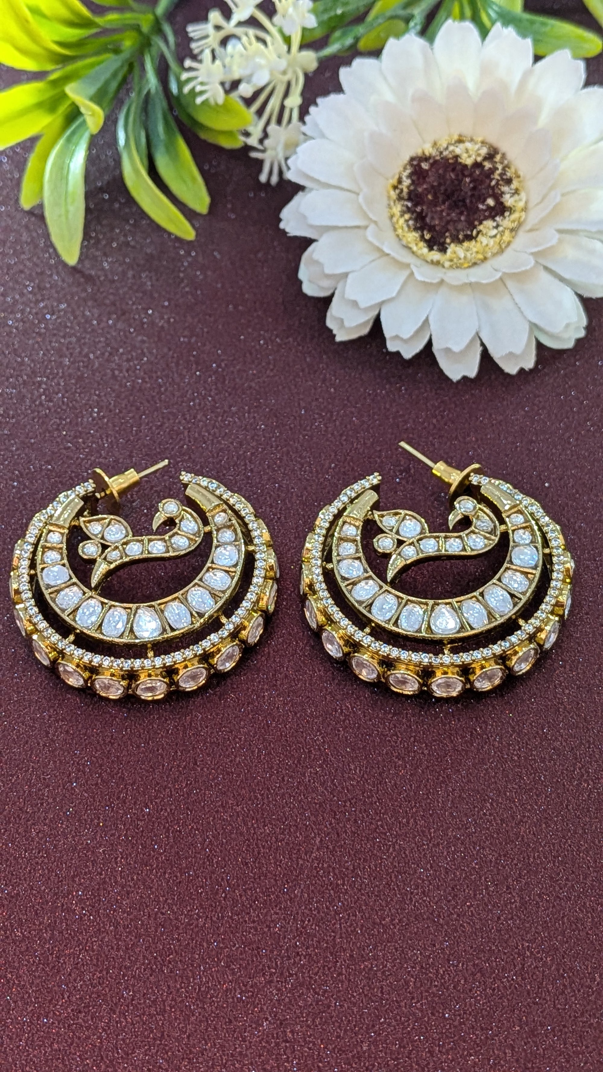 Royal Peacock Polki Hoop Earrings