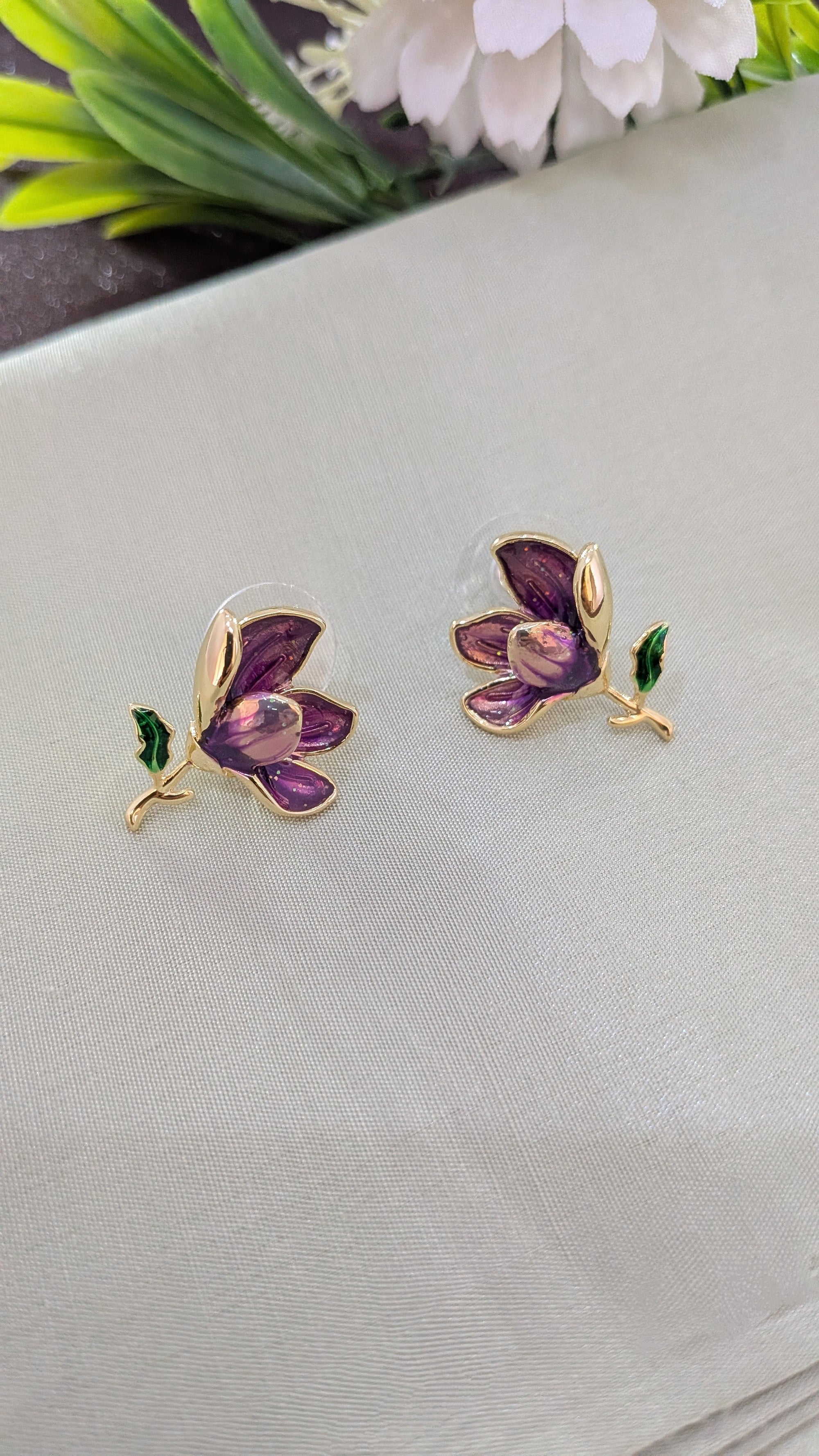 Lavender Bloom Enamel Stud Earrings – TreasureDrum Jewellery