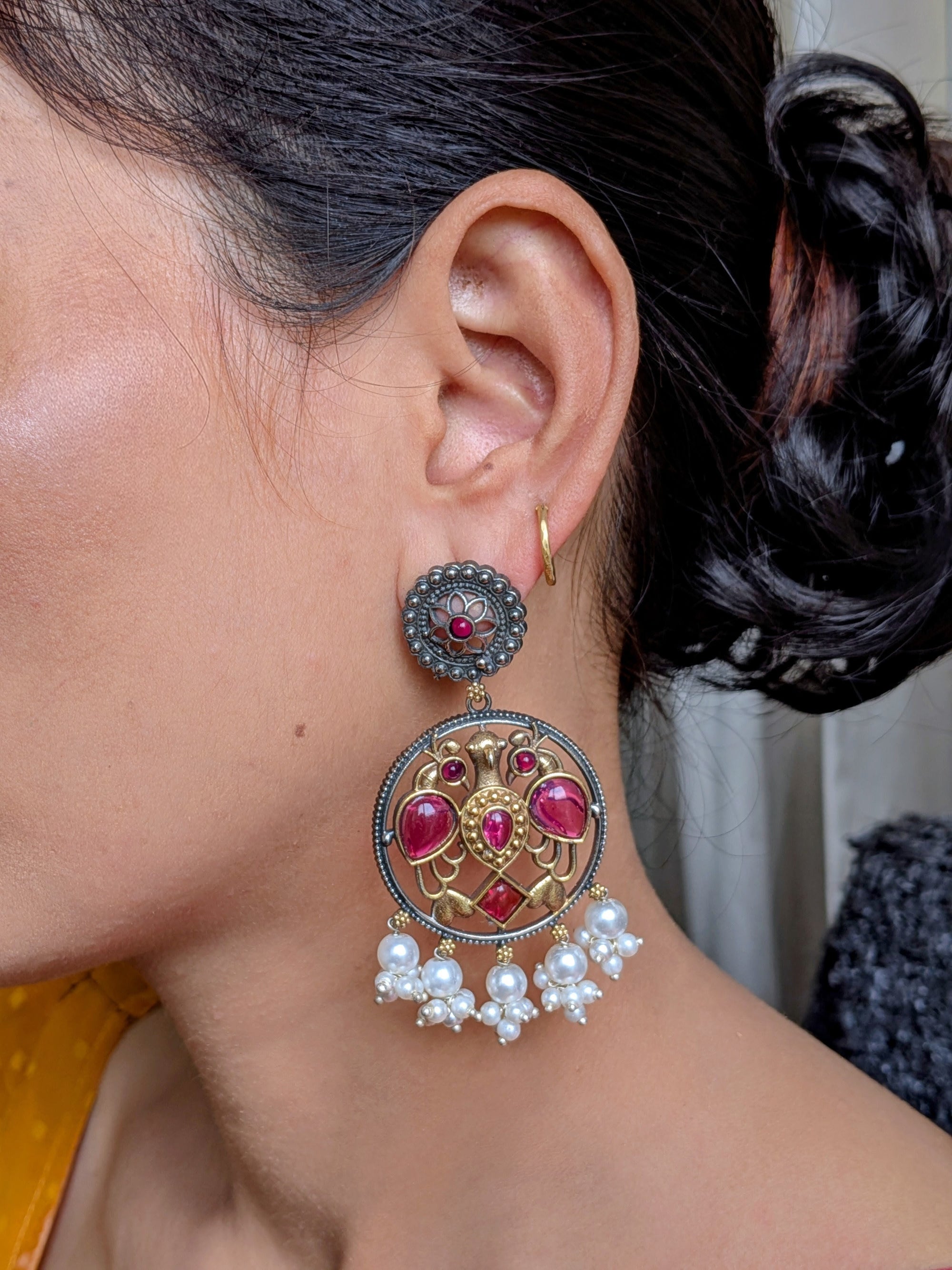 Ruby Peacock Medallion Earings