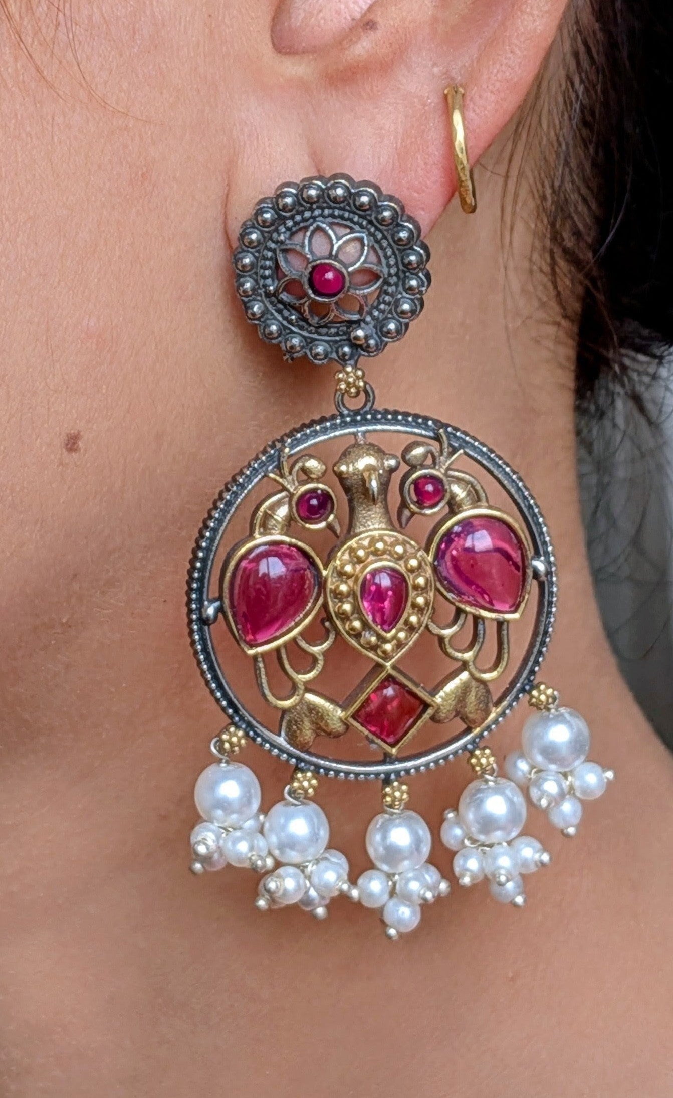 Ruby Peacock Medallion Earings