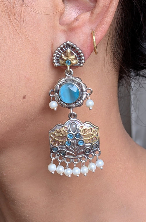 Aqua Lotus Drop Earrings