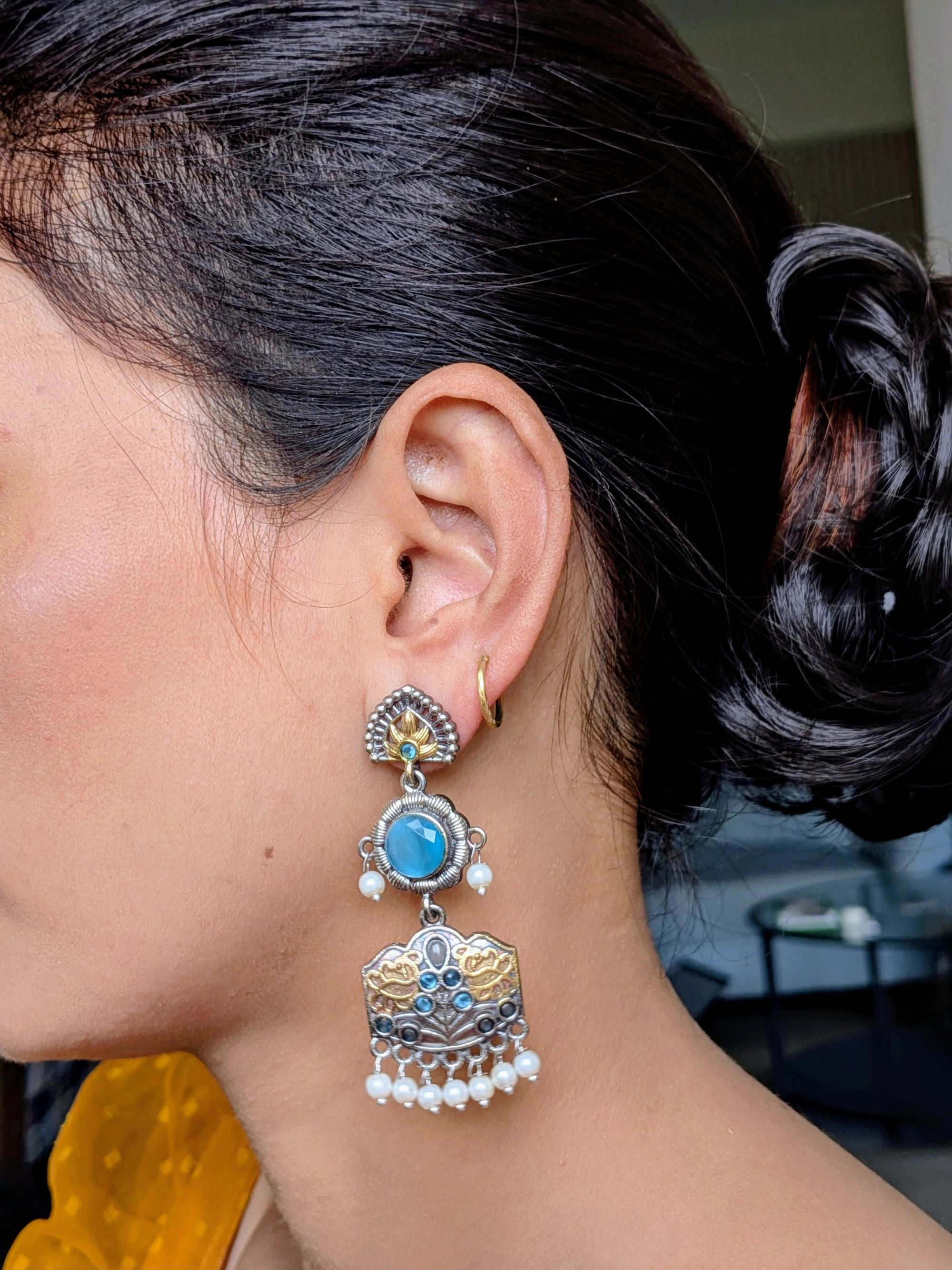 Aqua Lotus Drop Earrings