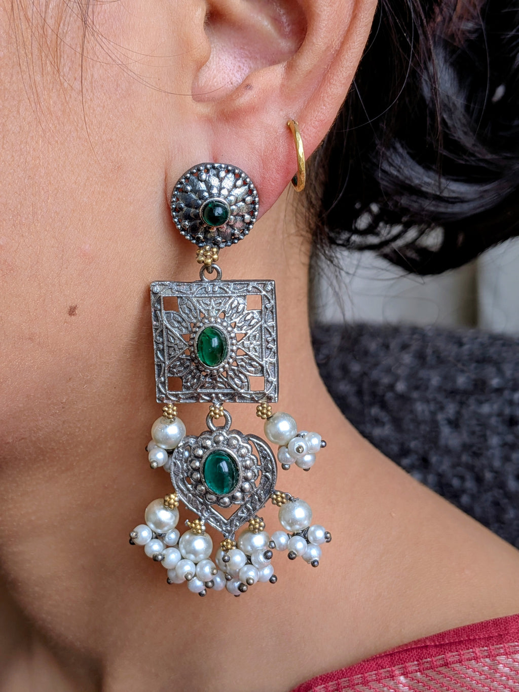 Emerald Antique Square Drops