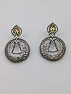 Antique two-tone drop earrings with teardrop yellow crystal, circular zircon detailing