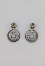 antique earrings, gold silver earrings, teardrop crystal earrings, zircon statement earrings, festive jewelry, ethnic accessories, TreasureDrum earrings