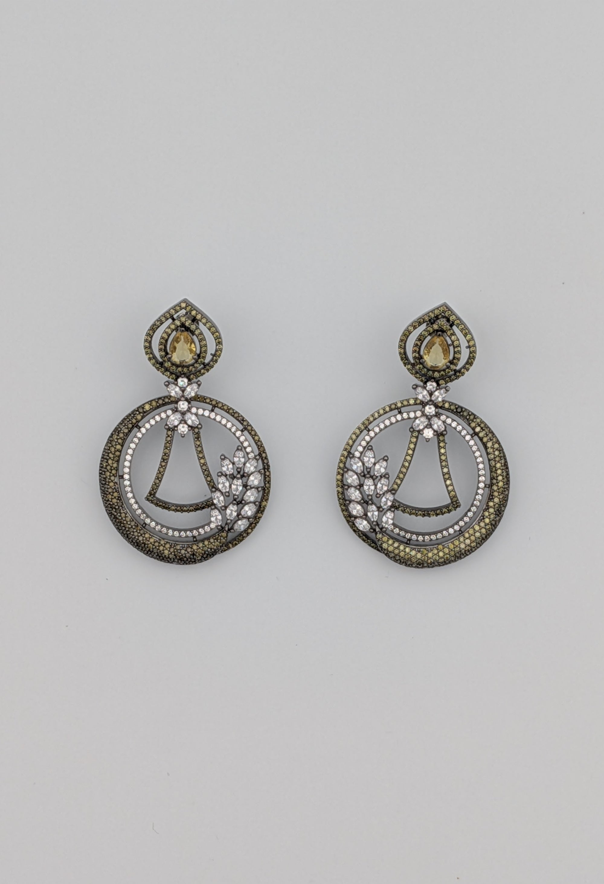 antique earrings, gold silver earrings, teardrop crystal earrings, zircon statement earrings, festive jewelry, ethnic accessories, TreasureDrum earrings