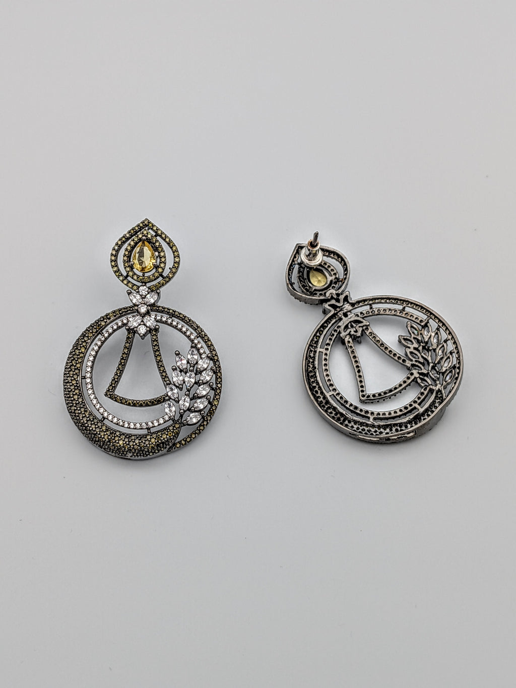 antique earrings, gold silver earrings, teardrop crystal earrings, zircon statement earrings, festive jewelry, ethnic accessories, TreasureDrum earrings