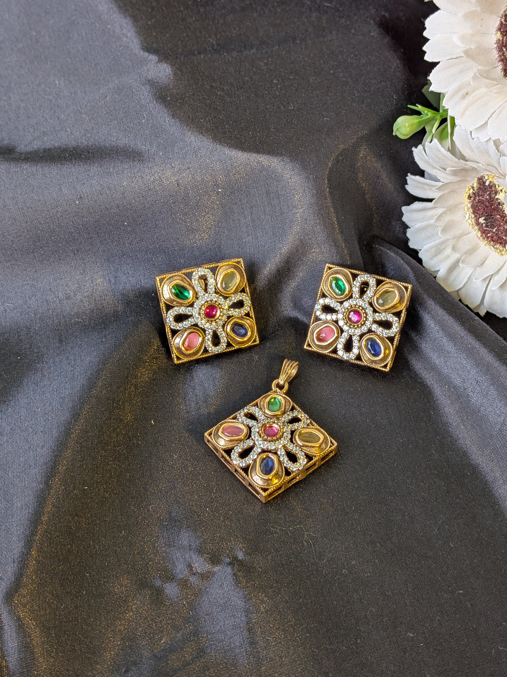 Navratna Harmony  pendant set from TreasureDrum Jewellery