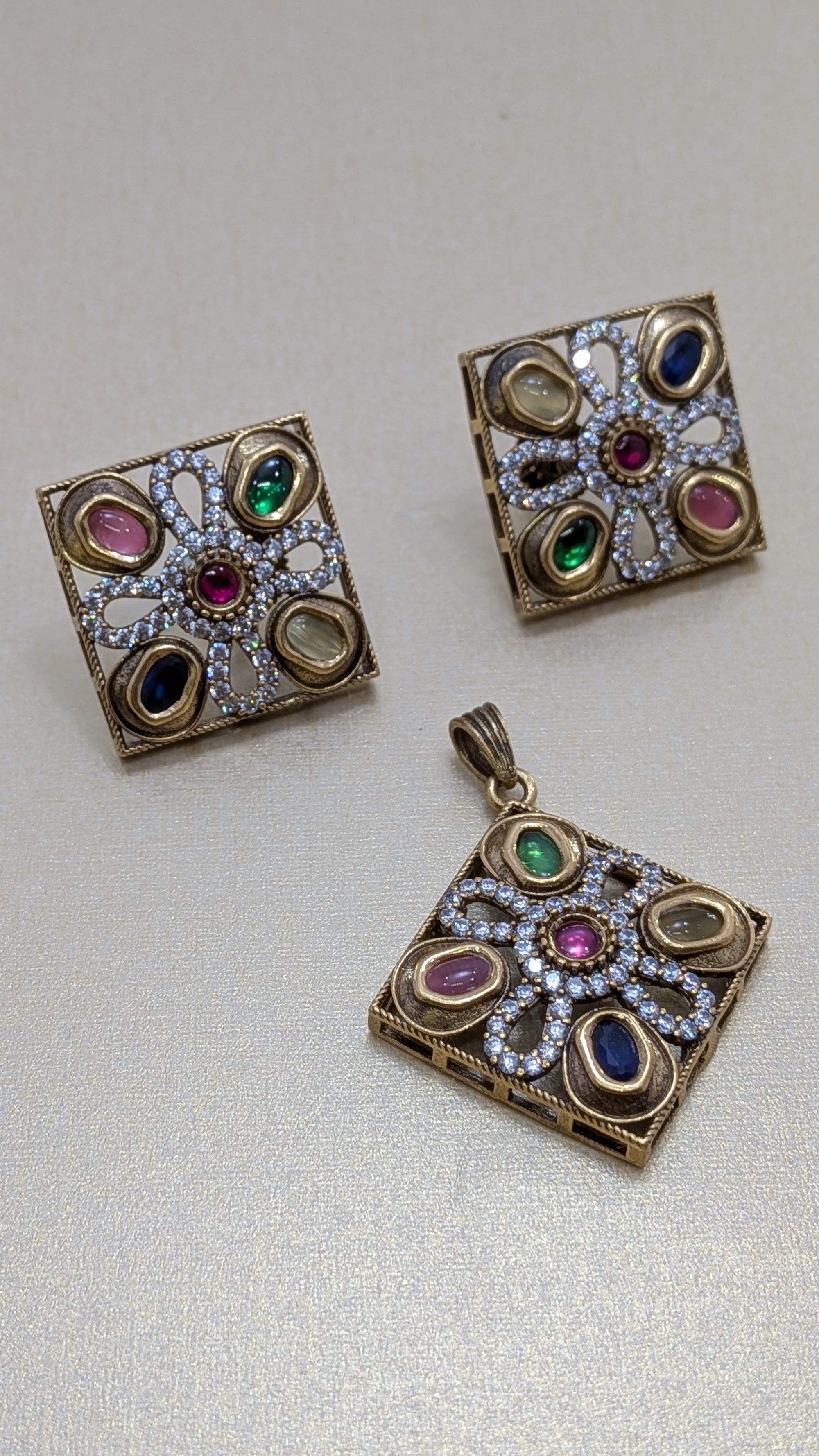 Navratna Harmony  pendant set from TreasureDrum Jewellery