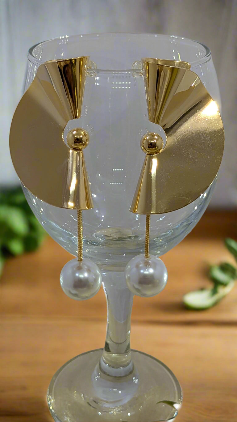 Golden Echo Pearl Drop Earrings