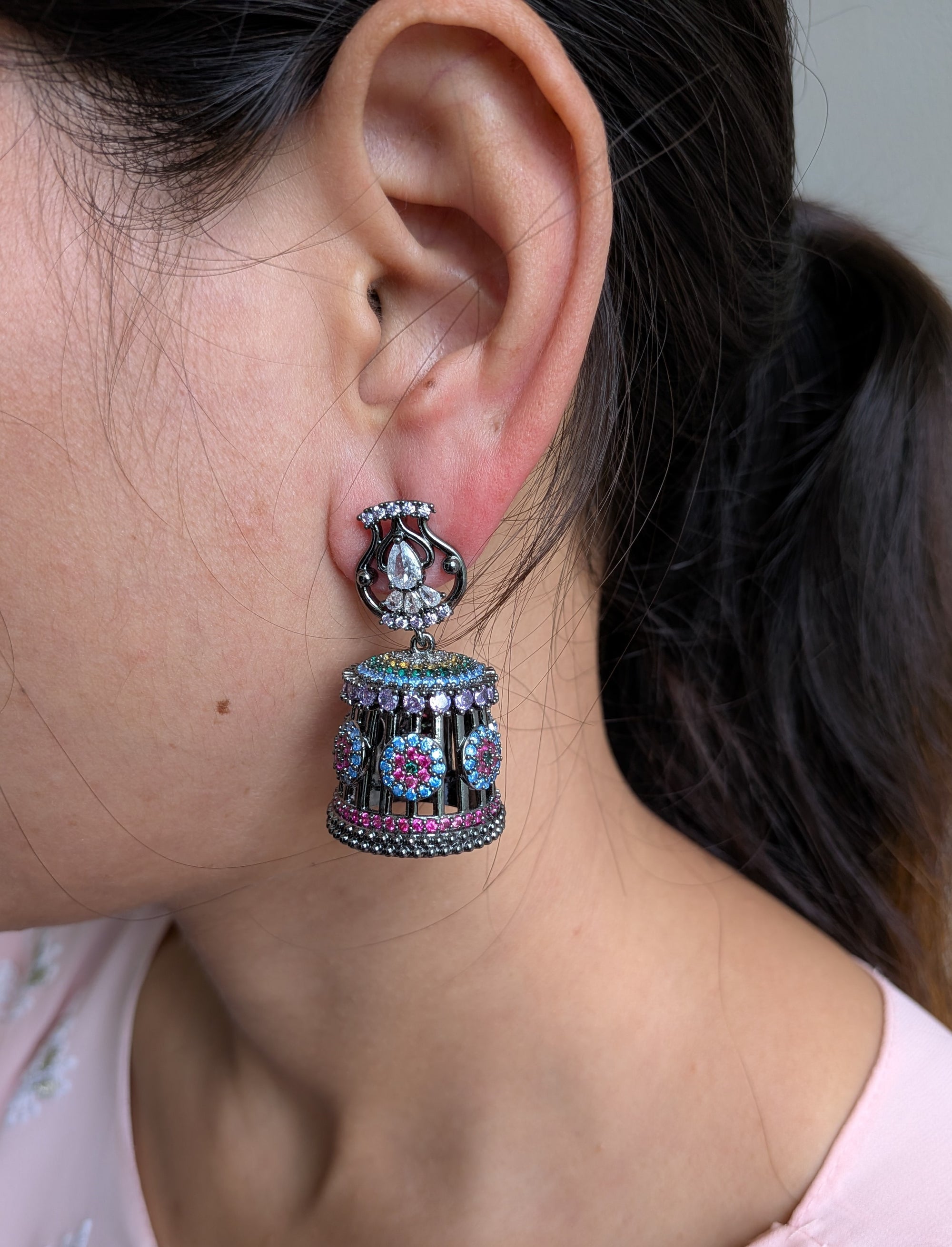 Peacock Garden Jhumkas from TreasureDrum Jewellery